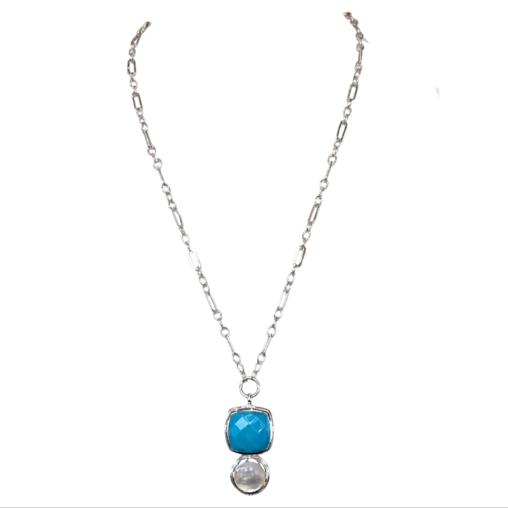 Elle Turquoise Mother Of Pearl Pendant Stering Silver Necklace